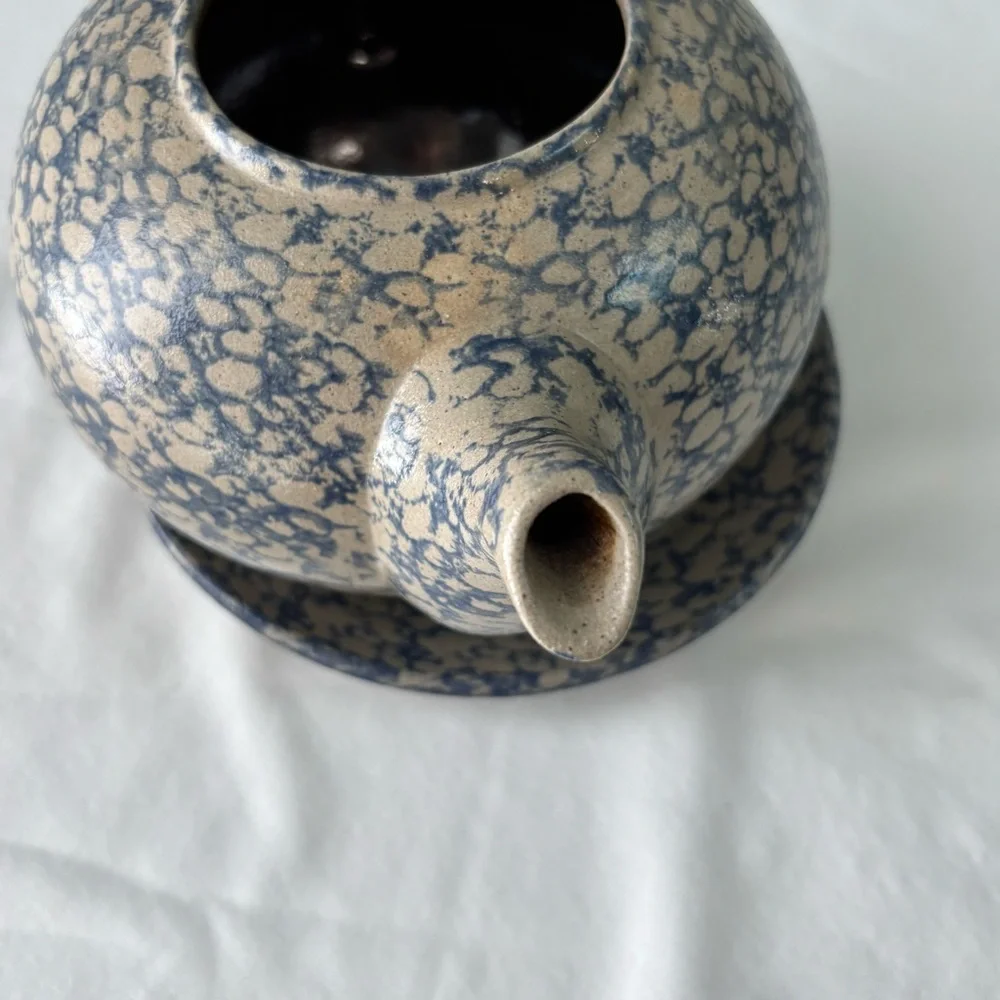 Beaumont Brothers Pottery Blue and Gray Salt Glaze Tea/Coffee Pot With Plate